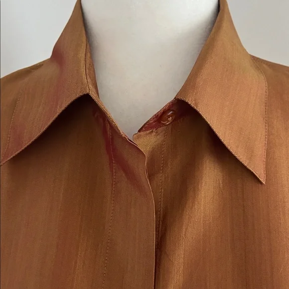 Express Shiny Gold/Copper Raw Silk Blouse sz 5/6 (M) - Picture 2 of 8